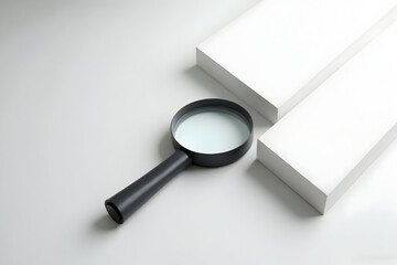 Magnifying Glass Examining Blocks on White Surface Investigation Concept