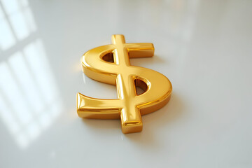 Golden Money Symbol Close-up on White Surface