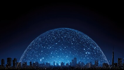 Obraz premium Futuristic city, network dome