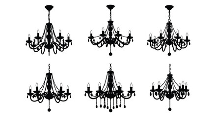 Elegant Chandelier Collection in Black Silhouette Style on White Background silhouette. vector design. Silhouette vector design illustration
