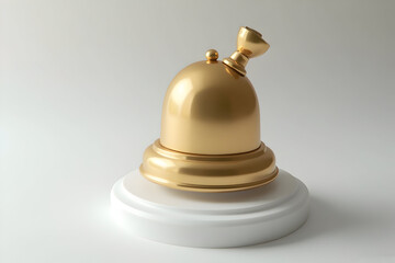 Golden Bell Isolated on White Round Pedestal Studio Shot