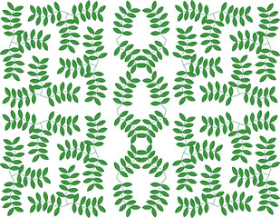 A natural green leaf motif with a dynamic arrangement creates an aesthetic and rhythmic pattern. Perfect for fabric designs, wallpaper, or fresh, tropical decoration