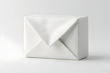 White Wrapped Package with Geometric Folds on White Background