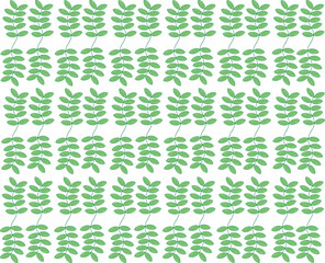 Symmetrical green leaf patterns on a white background create a natural and fresh design. Perfect for textiles, wallpaper, or decorative elements with a tropical and eco-friendly feel