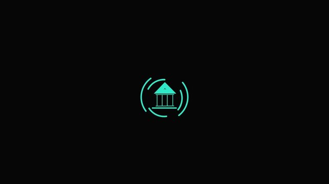 Glowing neon cyan and pink color home icon animation. house building property apartment animated. neon bank icon animation 4k video .