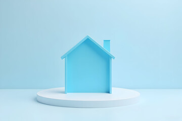 House Model on Round Pedestal in Minimalist Blue Scene