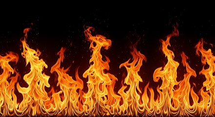 Fototapeta premium Fiery flames against a dark backdrop.