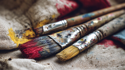 Fototapeta premium Artistic photo of paint tools on canvas