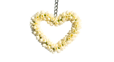 Obraz premium Jasmine Flowers Form a Heart Shape on a Chain Against Transparent Background in Studio Shot