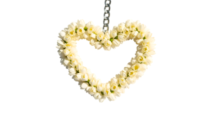 Jasmine Flowers Form a Heart Shape on a Chain Against Transparent Background in Studio Shot
