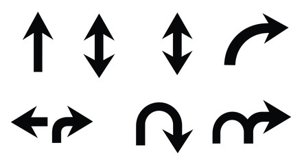 Directional Arrow Set in Black Silhouette on White Background silhouette. vector design. Silhouette vector design illustration
