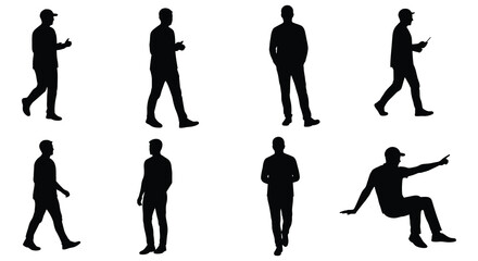 Diverse Group of People in Various Poses Isolated as a Silhouette. vector design. Silhouette vector design illustration
