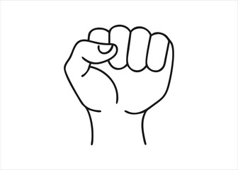Artistic continuous line drawing of a powerful clenched fist hand rendered with a single unbroken stroke isolated on white background