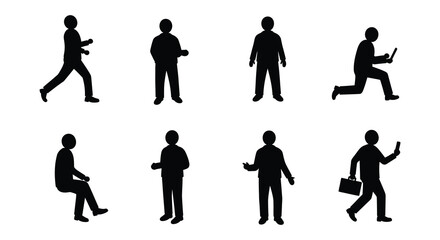 Set of People in Different Poses Isolated on White Background silhouette. vector design. Silhouette vector design illustration
