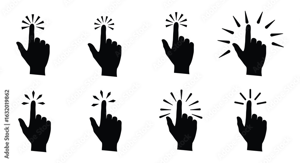 Poster set of hand cursor icons pointing or clicking silhouette. vector design. silhouette vector design il