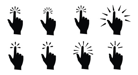 Set of Hand Cursor Icons Pointing or Clicking Silhouette. vector design. Silhouette vector design illustration
