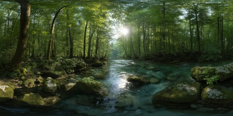Obraz premium Nature stream hdr 360 degrees panoramas forest
