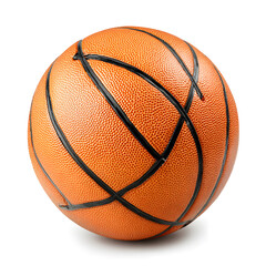 Fototapeta premium Classic orange basketball with textured surface and black seams, isolated on white background.