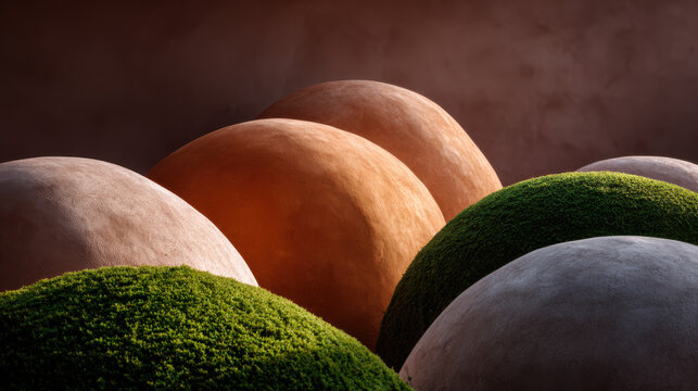 Abstract Landscape of Colorful Rounded Mounds with Textured Surfaces in Natural Lighting
