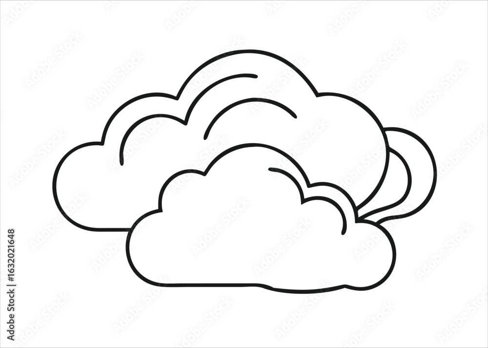 Poster a simple continuous line art drawing of a weather cloud with falling raindrops depicted as small cir