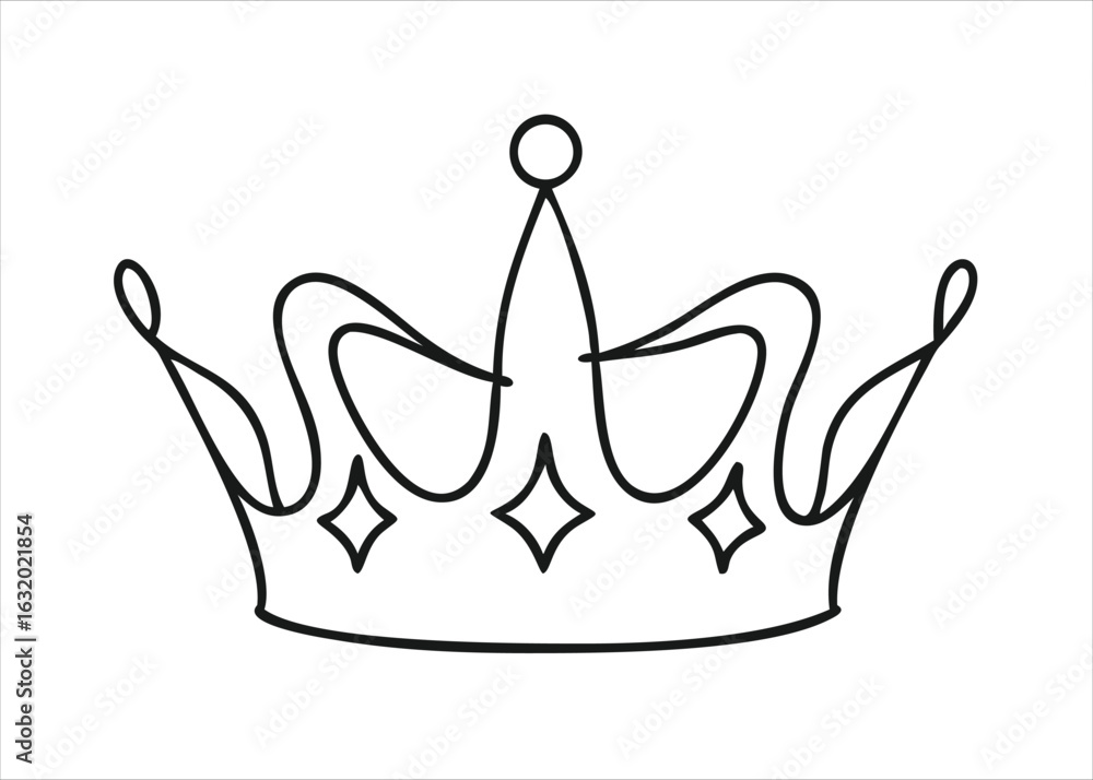 Poster a singular continuous line drawing representing a simple royal crown with a regal and elegant design