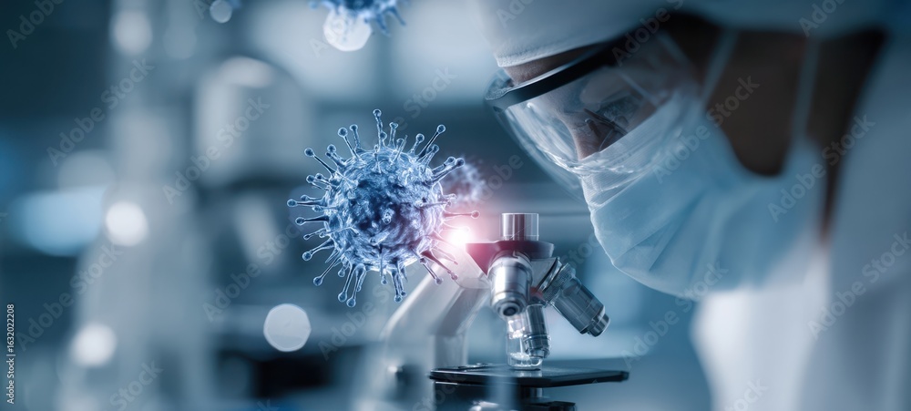 Aufkleber the scientist observing a virus under a microscope in a laboratory setting.