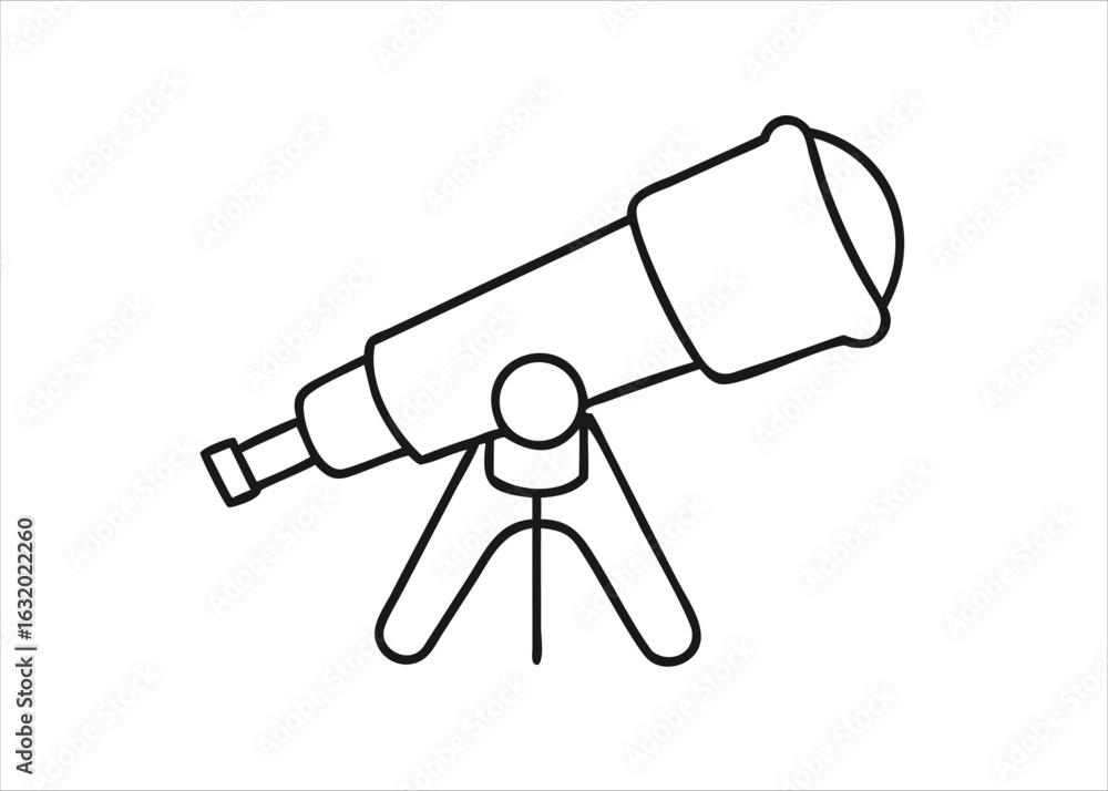 Poster A single continuous line drawing of a school telescope icon representing exploration and learning isolated on white background