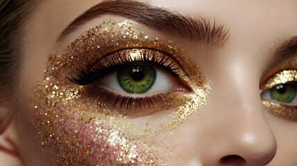 Fototapeta premium Glamorous Woman's Eye with Golden Glitter Makeup