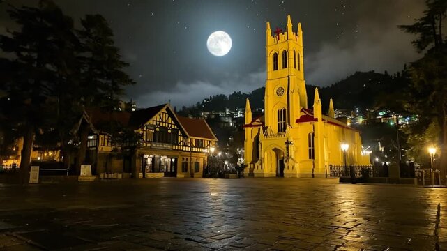 view of shimla queen of hill stations at night timelapse video