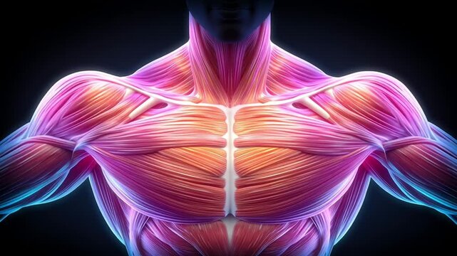 Muscle anatomy human body muscular system chest shoulder muscle fibers fitness health strength upper body muscle structure muscle tissue muscle groups bodybuilder athletic anatomy illustration with