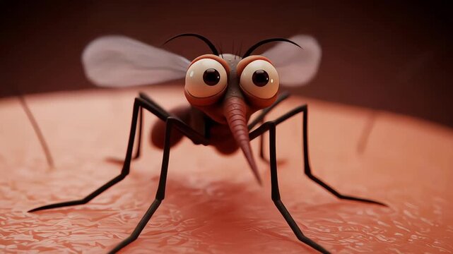 HD Animation of Surprised Cartoon Mosquito on Human Skin 