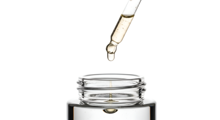 Serum Drops from Pipette into Bottle for Skincare Routine on Transparent Background Still Life