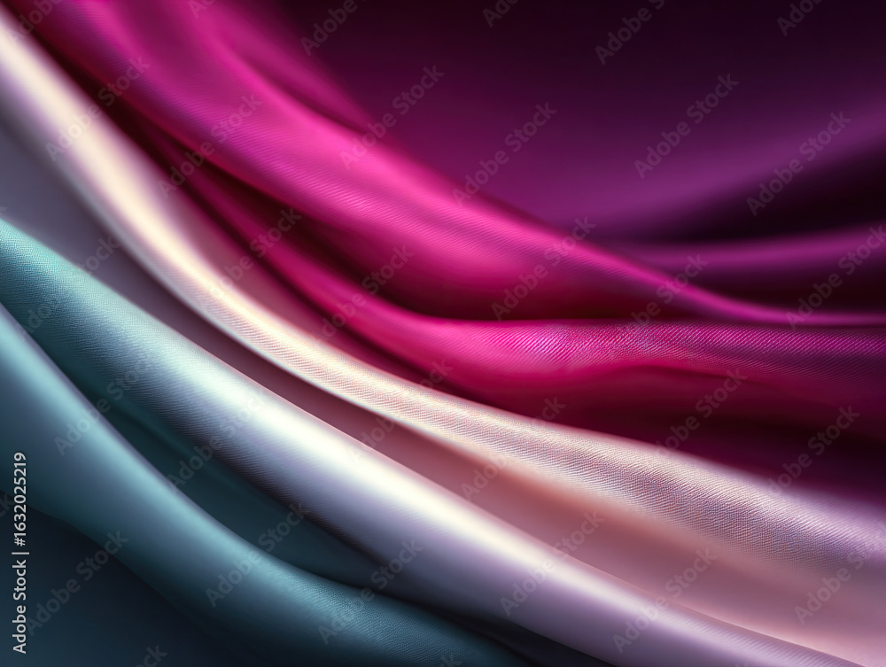 Poster luxurious metallic teal and fuchsia fabric with smooth folds and soft, elegant texture, creating vib
