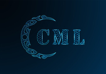 Low poly letter logo CML design. CML letter logo low poly vector design on blue color gradient background. CML logo low poly design