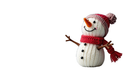 Whimsical snowman crafted from yarn with bright accessories, bringing joy during winter festivities