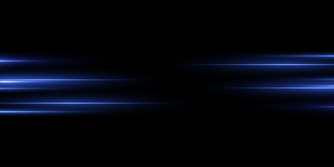 Laser blue lines glowing neon flash for moving light beam stripes and digital technology, abstract design on black background.