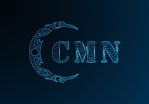Low poly letter logo CMN design. CMN letter logo low poly vector design on blue color gradient background. CMN logo low poly design