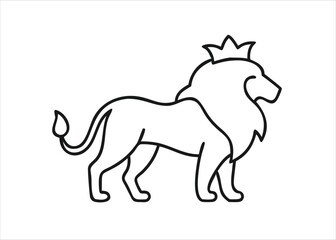 Majestic crowned lion depicted in a striking single continuous line art drawing style isolated on white background