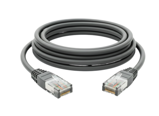 Blue ethernet network cable with rj45 connectors isolated on transparent background