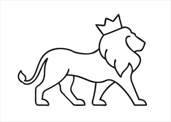 Majestic lion head in a single continuous line art drawing style with a regal crown isolated on white background