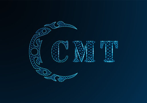 Low poly letter logo CMT design. CMT letter logo low poly vector design on blue color gradient background. CMT logo low poly design