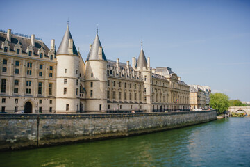 Seine River bank with historic buildings in the center of Paris