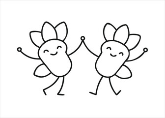Charming dancing flower character illustration with a playful bloom and stem design isolated on white background