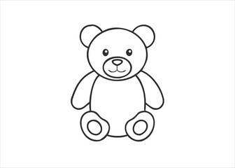 Charming single line art drawing of a lovable teddy bear rendered in bold black ink isolated on white background
