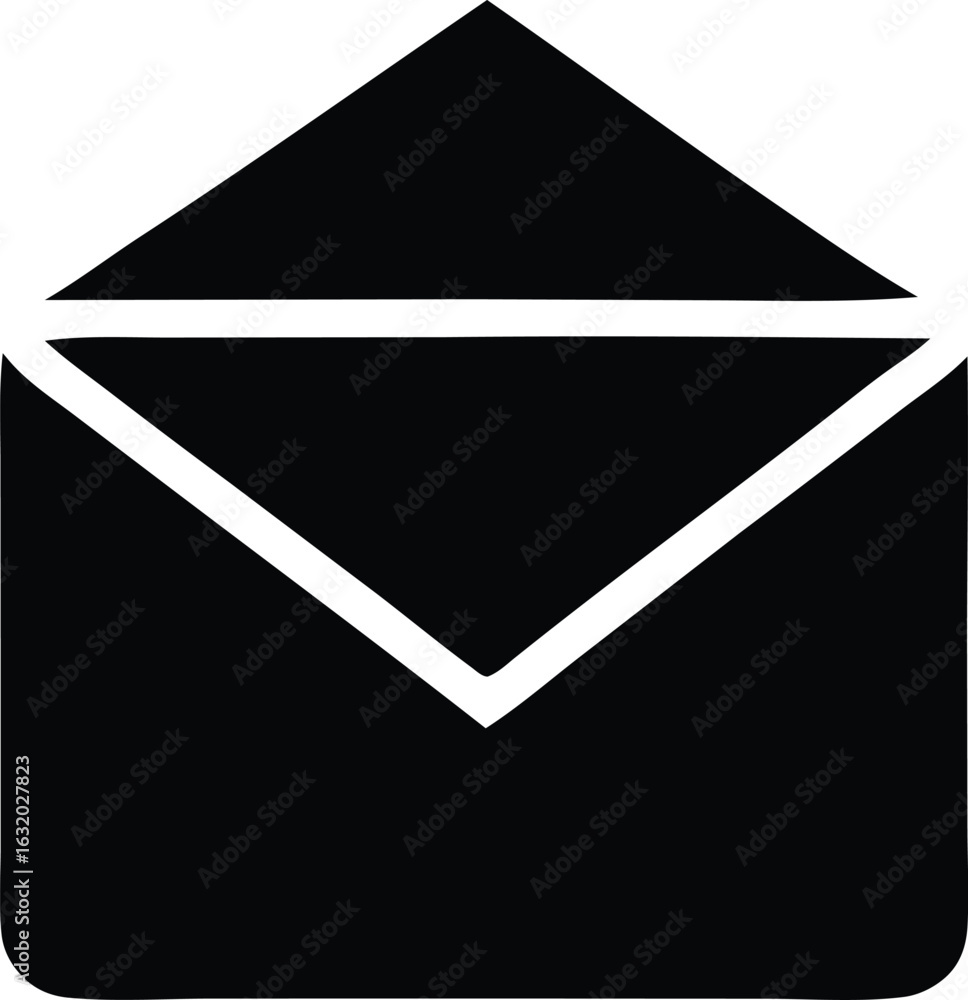 Aufkleber simple black silhouette of an open envelope with a white border representing communication and mail