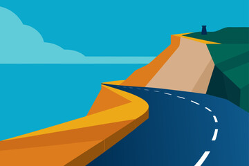 cliffside road ocean view sky