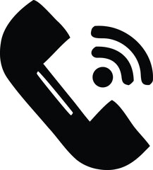 Simple black silhouette of a telephone handset with wireless signal waves emanating