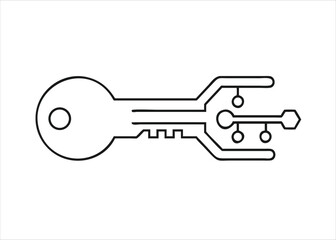 A simple black digital key graphic with a clean design suitable for various applications and concepts isolated on white background