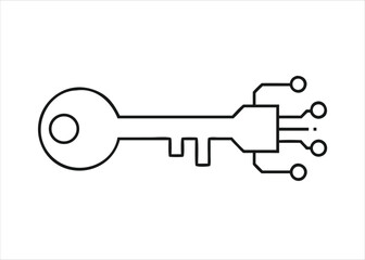 A sleek digital key icon illustration in a bold black hue perfect for security and access themes isolated on white background
