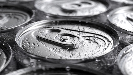 Energy drink soda can template with water droplets, background.	